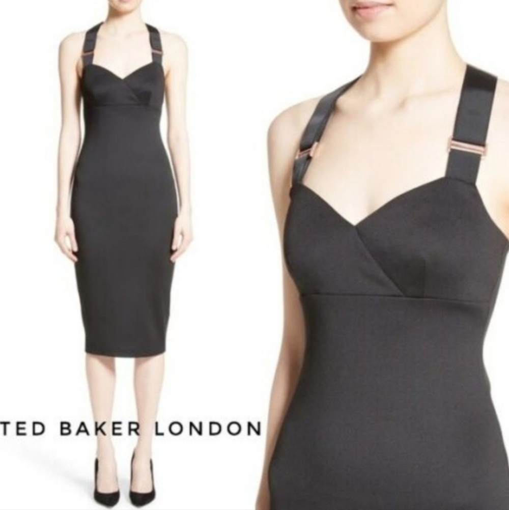 Ted Baker Black Akva Kensington Bodycon Cross Back Dress
